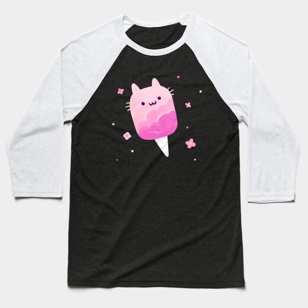 Cotton Candy Cat Baseball T-Shirt by giraffalope